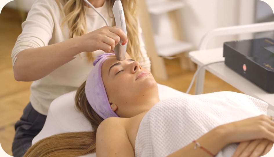 Woman receiving a facial treatment